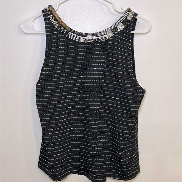 Free People Aztec Louie Beaded Tank Split Back Metallic Black Size Small Medium - Picture 3 of 9
